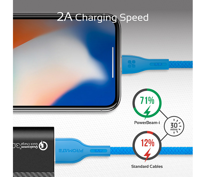 Promate Powerbeam-i Lightning to USB-A Charging Cable - 1.2 Metre, Blue - Zoom Image 6