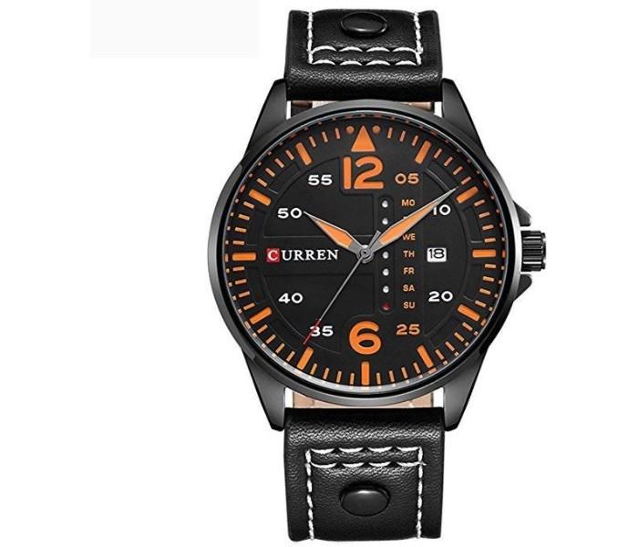 Curren  8224  Leather Band Analog Waterproof Sport Quartz Wrist Watch - Orange For Men - Zoom Image 1