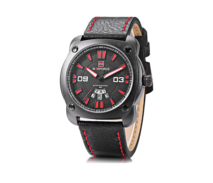 Naviforce NF9096M Genuine Leather Fashion Sports Watch for Men - Black - Zoom Image