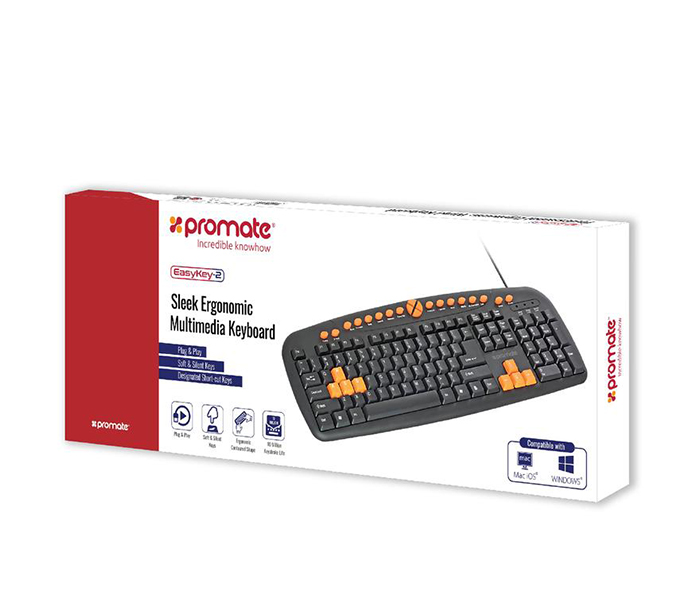 Promate EASYKEY-2 Sleek Ergonomic Multimedia Keyboard - Black - Zoom Image 5