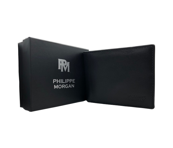 Philippe Morgan PM017 Men Leather Bifold Wallet - Black - Zoom Image 2