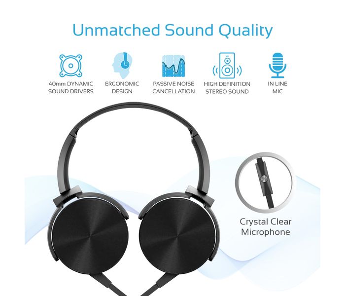 Promate Chime Rotatable Over-The-Ear Wired Stereo Headset with Built-In Mic, Black - Zoom Image 2