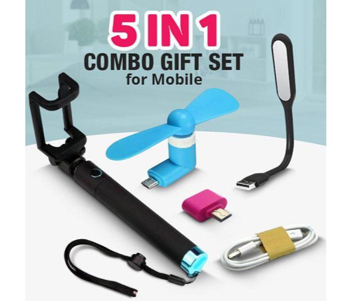 Fashionable 5 in 1 Combo Gift Set for Mobile - Micro USB Data Cable, Selfie Stick, USB Led Light, Micro OTG Fan, USB OTG Adapter GSMC51 Assorted - Zoom Image 5