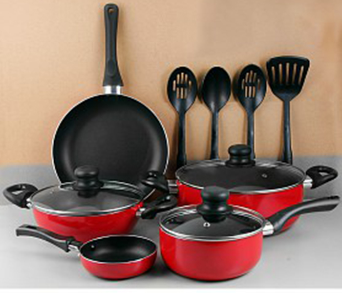 Royalford RF8247 12 Pieces Earnest Non-Stick Cookware Set - Red - Zoom Image 1