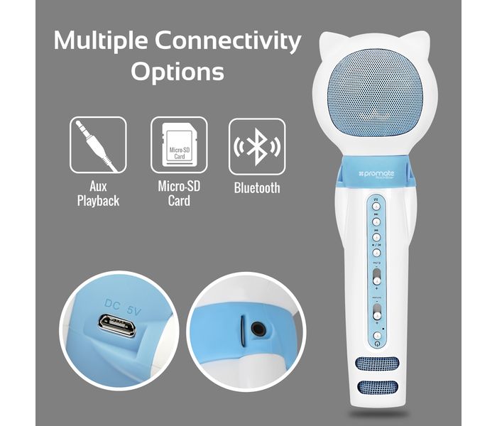 Promate Rockstar Kiddie Wireless Karaoke Microphone with Hi-Fi Wireless Speaker, Blue - Zoom Image 2