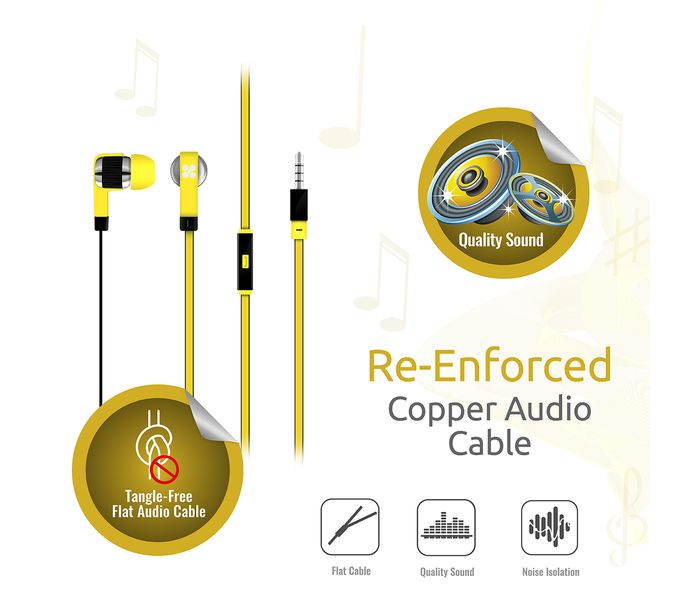 Promate Swish Universal Trendy Stereo Earphone with Noise Isolation, Yellow - Zoom Image 3