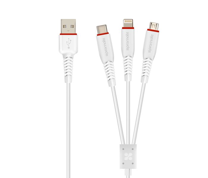 Promate FlexLink-Trio 3-in-1 Universal ExoFlex Charging Cable - White - Zoom Image 8