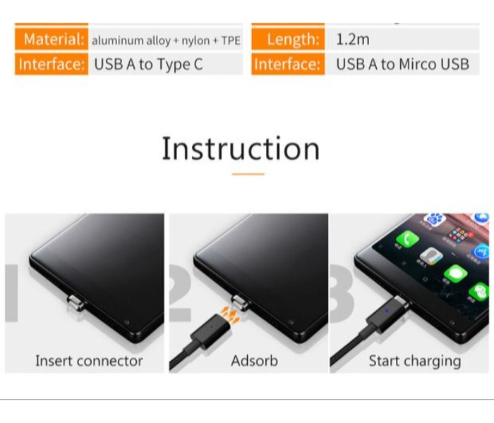 Zooni 3 In 1 Fast Charging 2A Max Metal Magnetic Charging Cable for Micro USB, Type C Android and Lightning iOS Devices ZFC31 Multicolor - Zoom Image 9