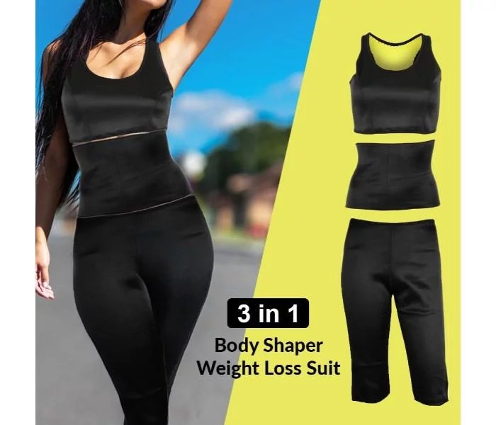 3 in 1 Body Shaper Weight Loss Suit, Black - Small - Zoom Image 1