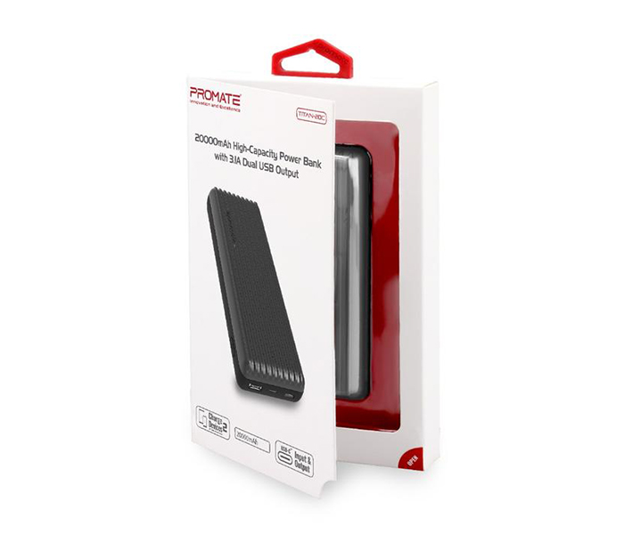 Promate TITAN-20C 20000mAh High-Capacity Power Bank with 3.1A Dual USB Output - Black - Zoom Image 5