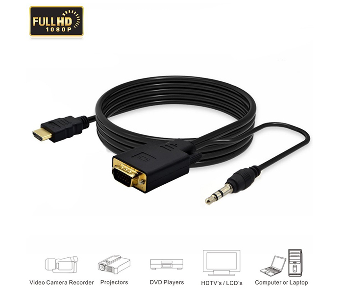 Trands TR-CA8461 HDMI to VGA Converter Adapter Cable - Black, 3 Meter - Zoom Image 3