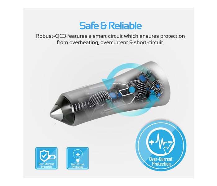 Promate Robust-QC3 Car Charger with Qualcomm Quick Charge 3.0 Dual USB Port, Silver - Zoom Image 4