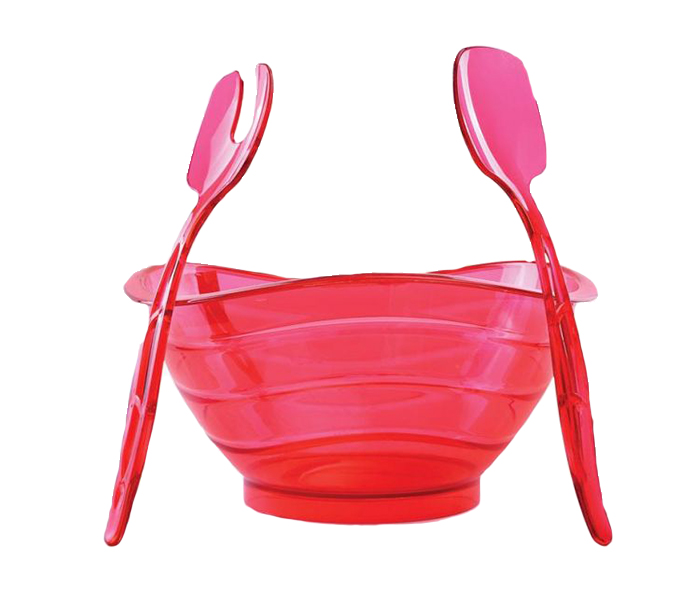 Royalford RF7156 3 Pieces Acrylic Salad Bowl Set - Red - Zoom Image