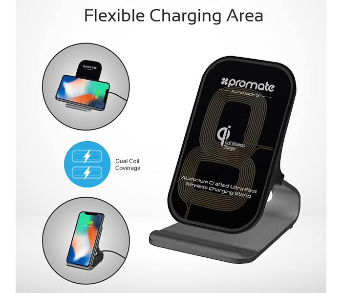 Promate AURADOCK-5 Aluminium Crafted Ultra Fast Wireless Charging Stand - Grey - Zoom Image 4