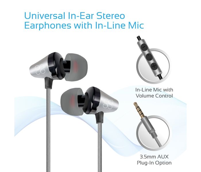 Promate Clavier Universal In-Ear Stereo Earphones with In-Line Mic, Grey - Zoom Image 1