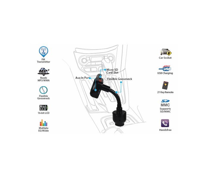 Promate CarMate.5 Wireless Multi-Function Hands-free Bluetooth FM Transmitter Car Kit - Black - Zoom Image 2