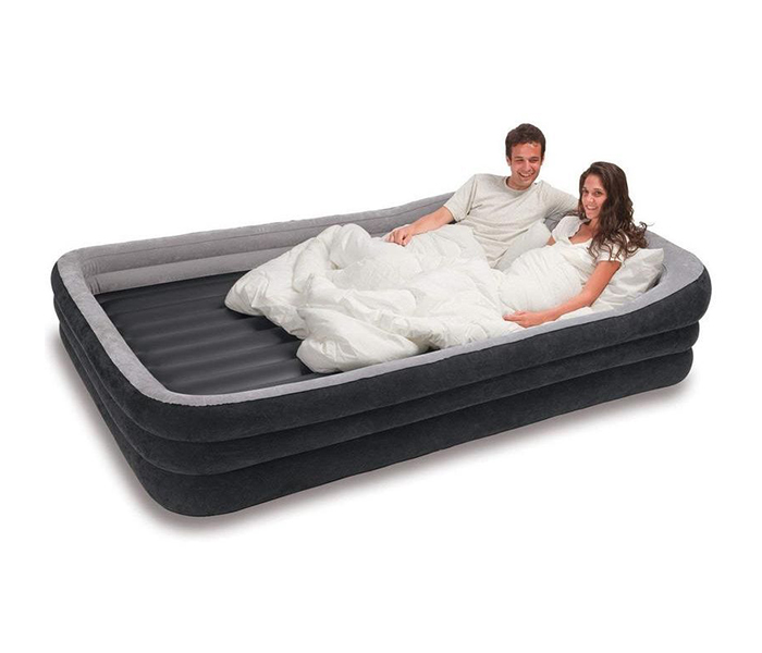 Intex ZX-66974 Inflatable Queen Size Luxury Comfort Frame Airbed with Electric Pump - Beige - Zoom Image 1