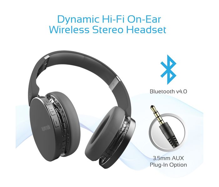 Promate Waves Dynamic Over-Ear Wireless Stereo Headset with Built-In Music Controls, Black - Zoom Image 1