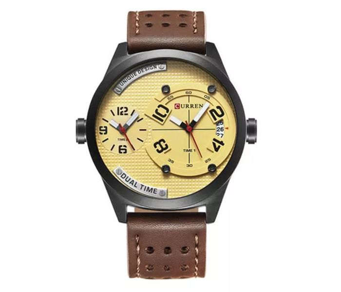 Curren 8252 Dual Quartz Watch For Men Yellow And Brown - Zoom Image