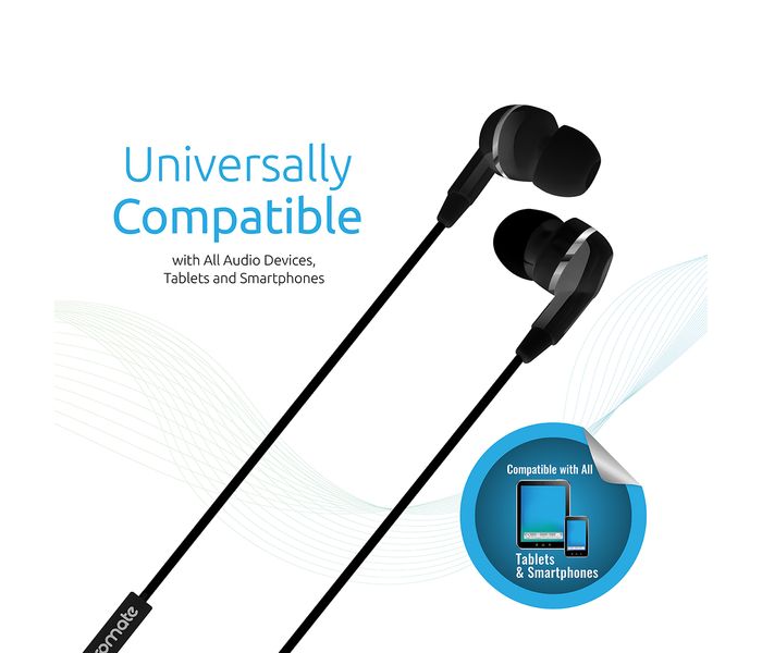 Promate Earmate-IS Premium Bass Stereo Headphones with Inline Microphone, Black - Zoom Image 5