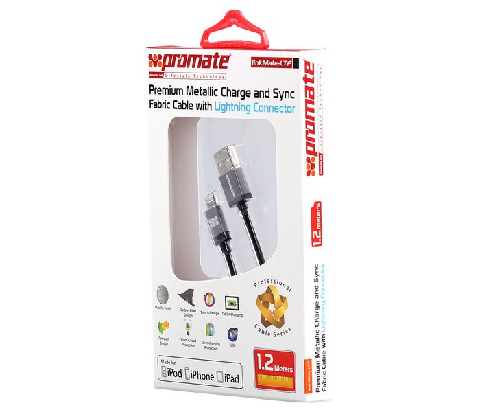 Promate LinkMate-LTF Premium Metallic Lightning Charge Cable - Silver - Zoom Image 2