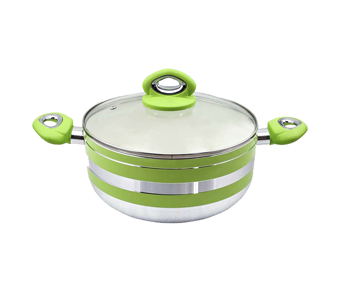 Royalford RF6868 28CM Ceramic Coated Casserole with Lid - Green & Silver - Zoom Image