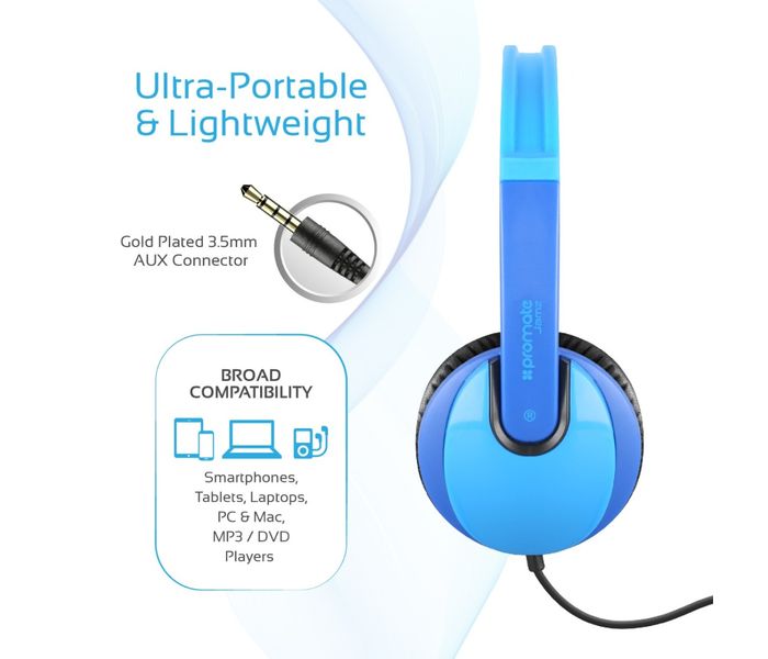 Promate Jamz Kiddie Over-The-Ear Wired Stereo Headset with HD Sound - Light Blue - Zoom Image 3