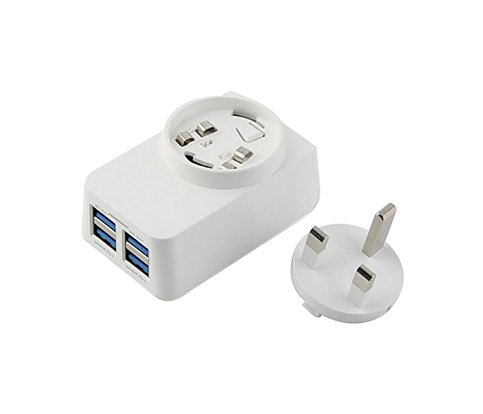 Trands TR-AD134 4 Port USB Power Adapter with Replaceable Plug - White - Zoom Image 3