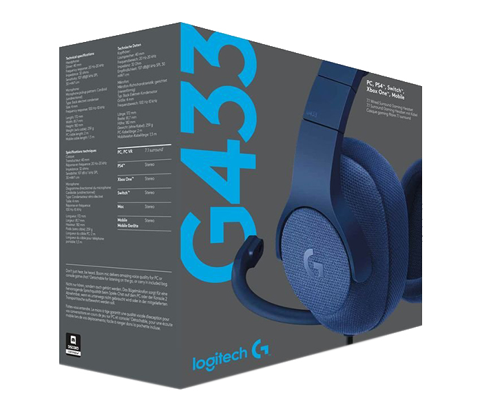 Logitech 981-000687 G433 7.1 Surround Sound Wired Gaming Headset - Blue - Zoom Image 4