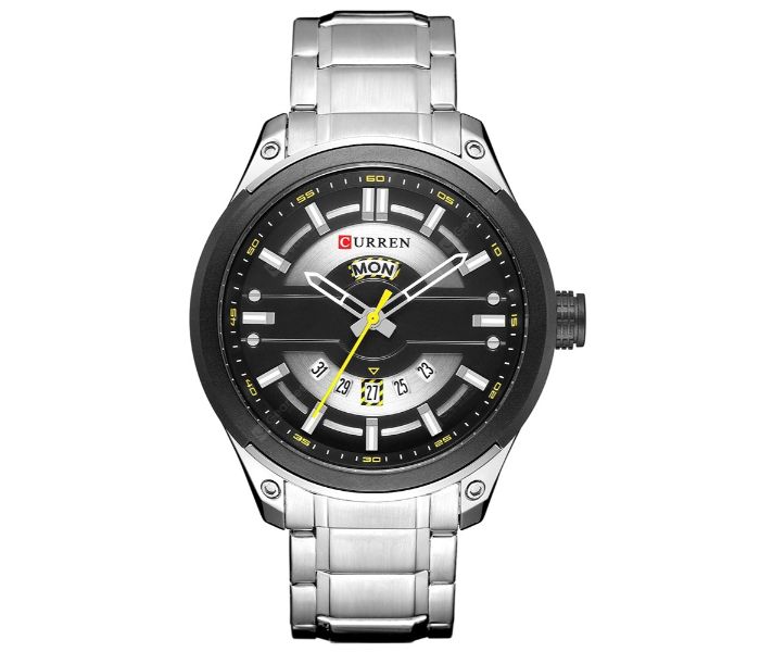 Curren 8319 Steel Belt Calendar Week Quartz Watch For Men Silver And Black - Zoom Image