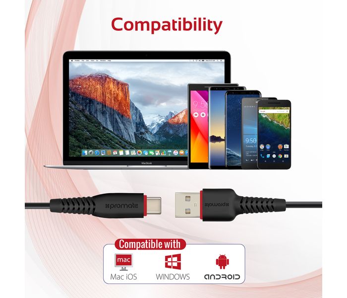 Promate FlexLink-CA2 Premium Ultra-Flexible USB to Type-C Charging and Syncing Cable - Black - Zoom Image 6