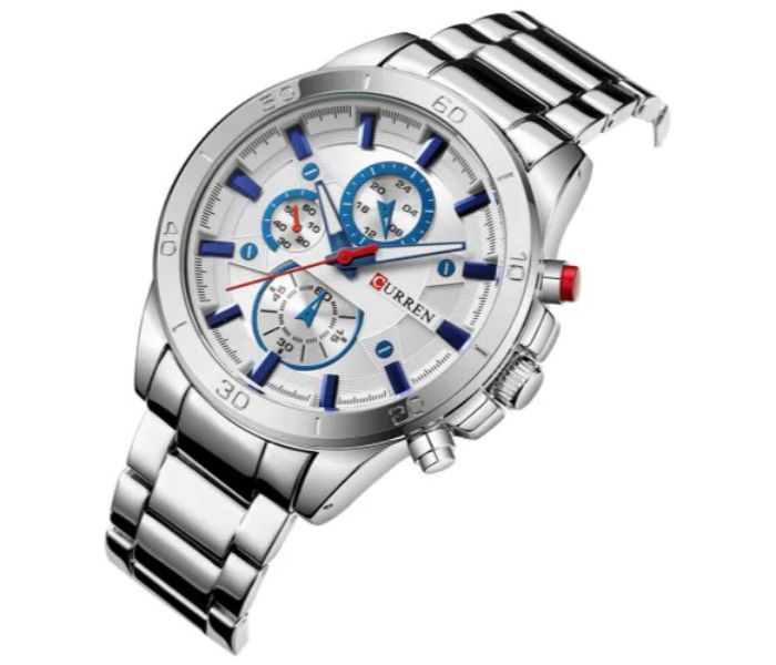 Curren 8275 Analog Business Watch For Men Silver and White - Zoom Image 1