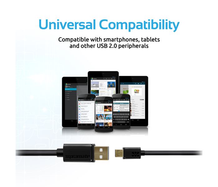 Promate LinkMate-U2 Premium USB to Micro-USB 2.0 flexShield Copper Cable for Mobile Phones - Black - Zoom Image 6