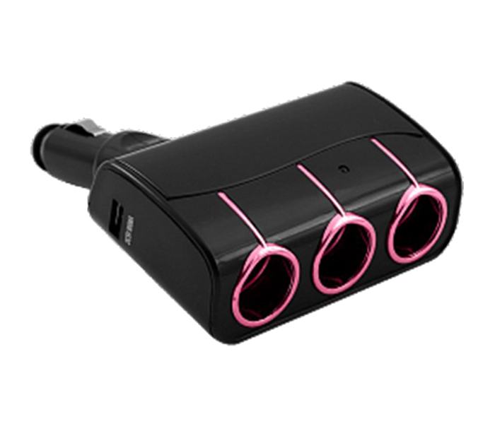 Black Label Folding Dual USB Port & 3 Socket Car Mobile Charger - Black - Zoom Image 3