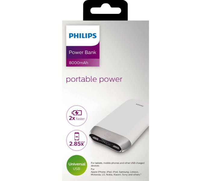 Philips DLP8006 8000mAh Lithium Polymer Power Bank White - Zoom Image 2