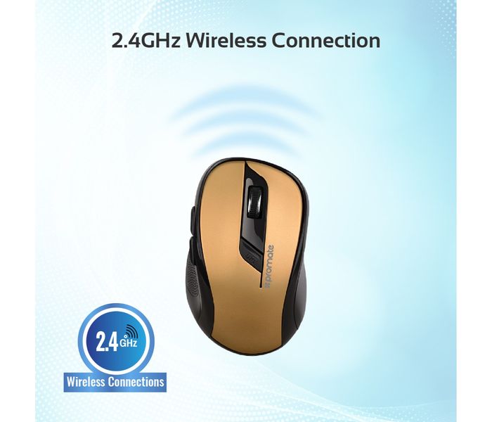 Promate Clix-7 2.4GHz Wireless Ergonomic Optical Mouse, Gold - Zoom Image 6