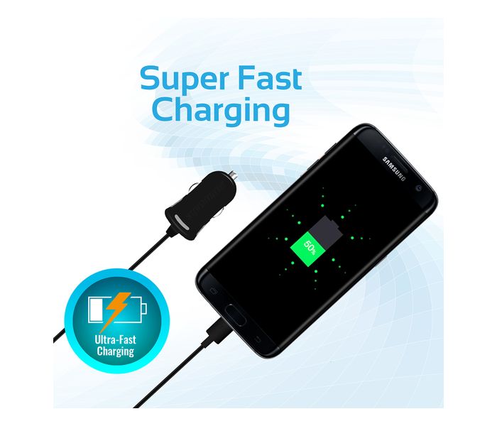 Promate ProCharge-M1 Universal Car Charger with Built in Micro USB Cable, Black - Zoom Image 2