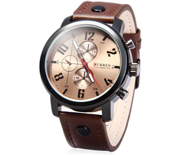 Curren 8192 Quartz Watch With Leather Band For Men Light Coffee - Zoom Image 1