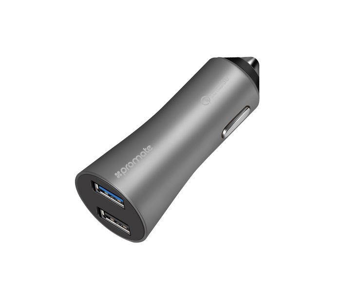 Promate Robust-QC3 Car Charger with Qualcomm Quick Charge 3.0 Dual USB Port, Grey - Zoom Image 8