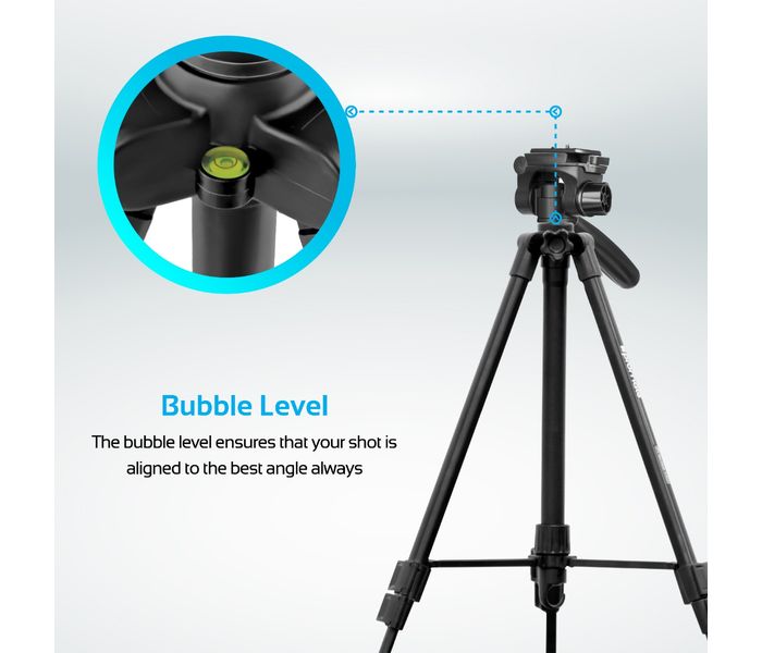 Promate Precise-140 3-Section Aluminum Alloy Tripod with Rapid Adjustment Central Balance, Black - Zoom Image 4