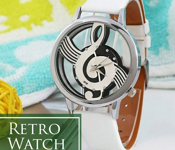 Luxury Retro Double Sided Hollow Music Note Notation Watch - White - Zoom Image 2