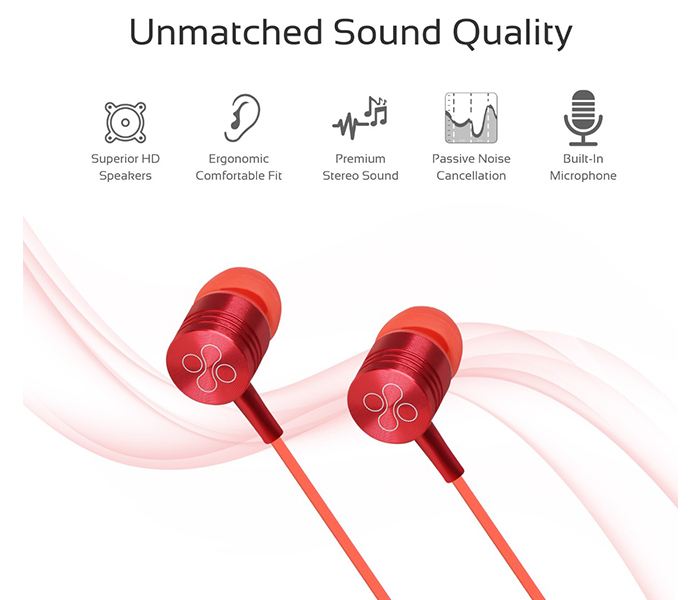 Promate Meta Universal In Ear Noise Isolation Stereo Earphone - Red - Zoom Image 2