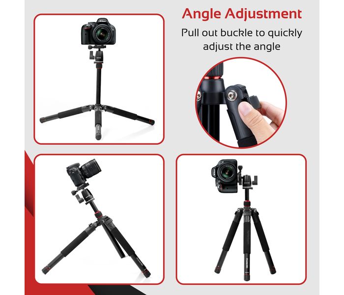 Promate Precise-155 Lightweight 5-Section Adjustable Aluminum Tripod Monopod with Dual Bubble Level, Black - Zoom Image 1