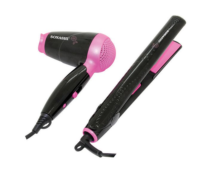 Sonashi SBS-200 Travel Hair Dryer & Hair Straightener Set, Black - Zoom Image 1