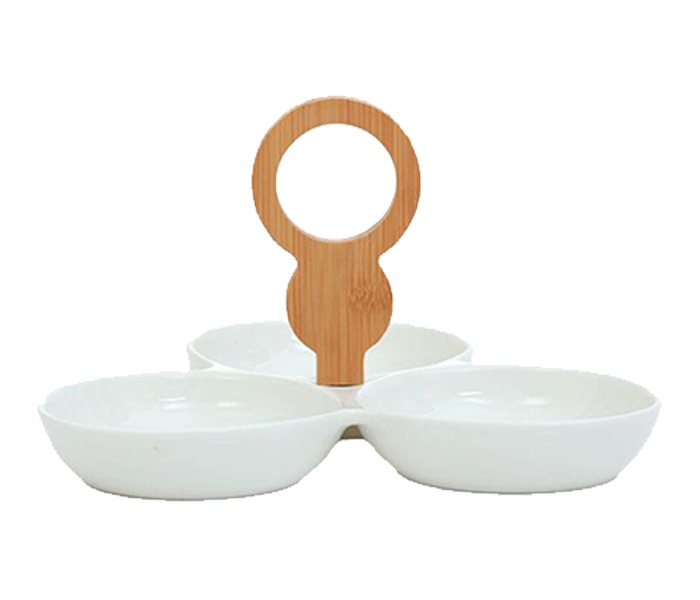 Royalford RF7684 9-inch 3 Assorted Dish Bowl with Wooden Handle - White - Zoom Image