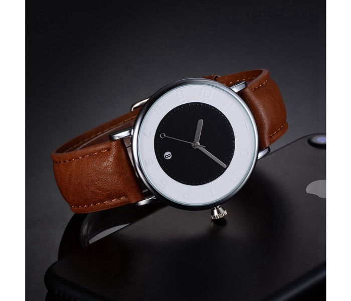 Tomi TM-0855 Maglo Faxes Genuine Quality Leather Band Wrist Watch for Unisex Brown - Zoom Image