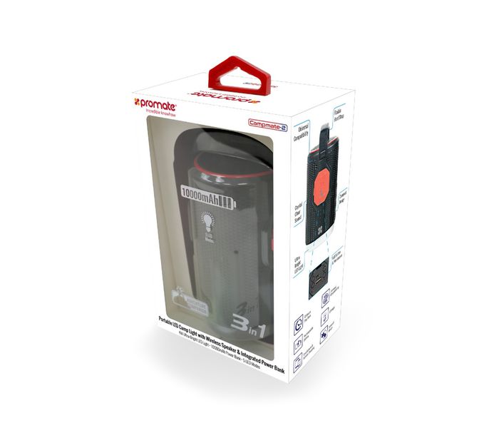 Promate CampMate-2 Portable LED Camp Light with Wireless Speaker & Integrated Power Bank, Red - Zoom Image 6