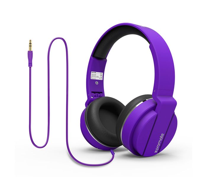 Promate Encore Lightweight Stereo Wired Heaphones with Padded Foldable Headband, Purple - Zoom Image 4