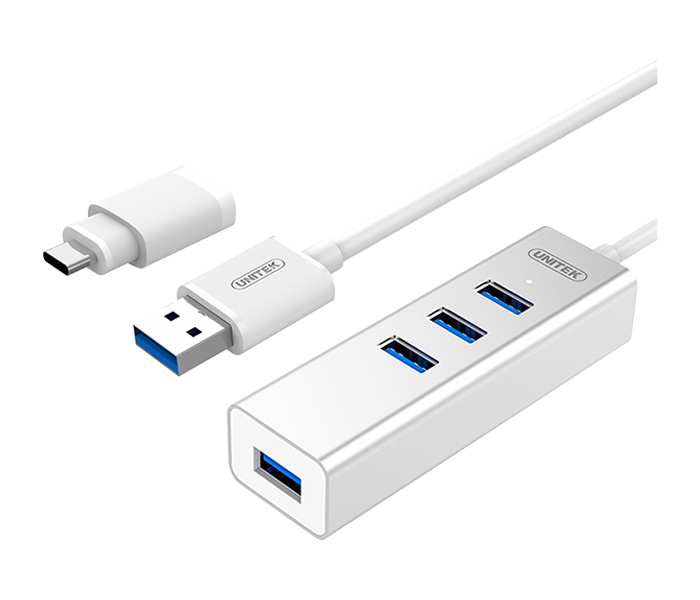 Unitek Y-3082B USB3.0 4-Port Aluminium Hub with With USB Type-C Adaptor - Grey - Zoom Image 5