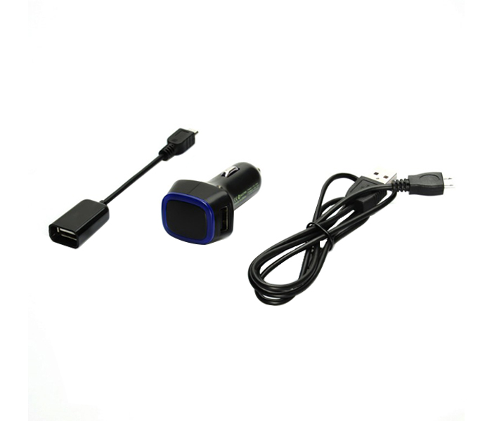 Trands TR-PC4368 3-in-1 Dual Port Car Charger with Micro USB OTG Cable & Micro USB Data Cable - Black - Zoom Image 3